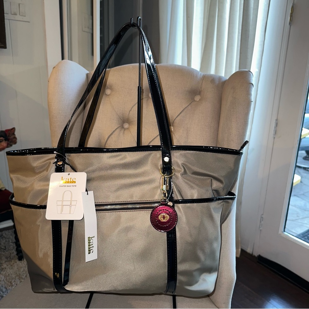 Kate Landry diaper bag tote & removable changing pad Gray Striped Liner